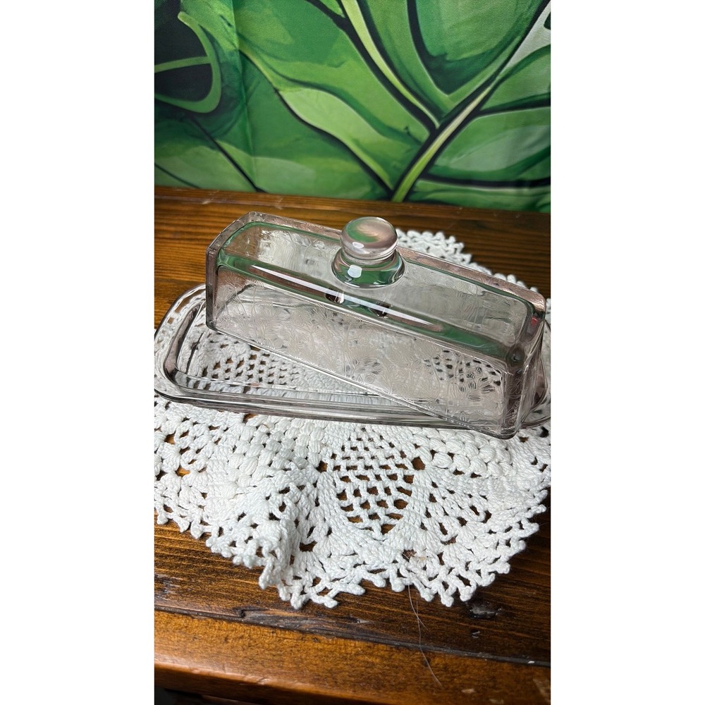 Wildflowers Etched Slim Glass Butter Dish
